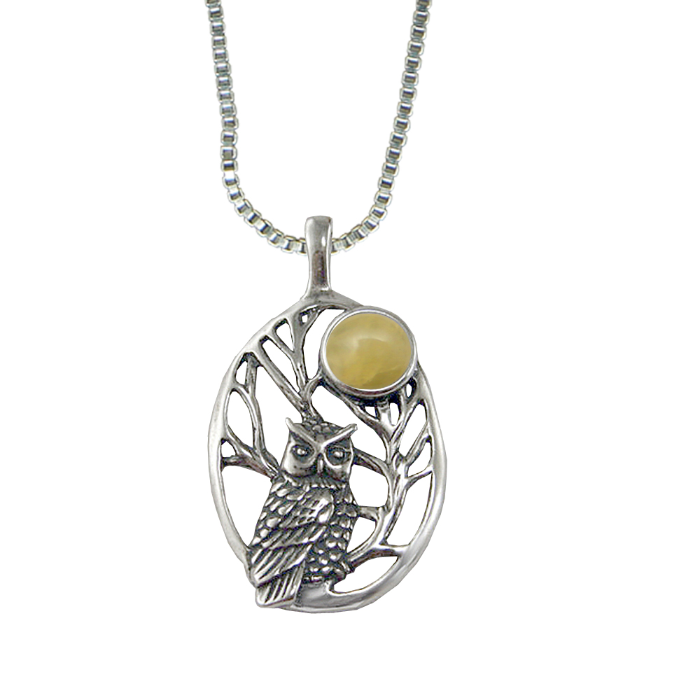 Sterling Silver Sacred Owl Pendant With Yellow Aragonite